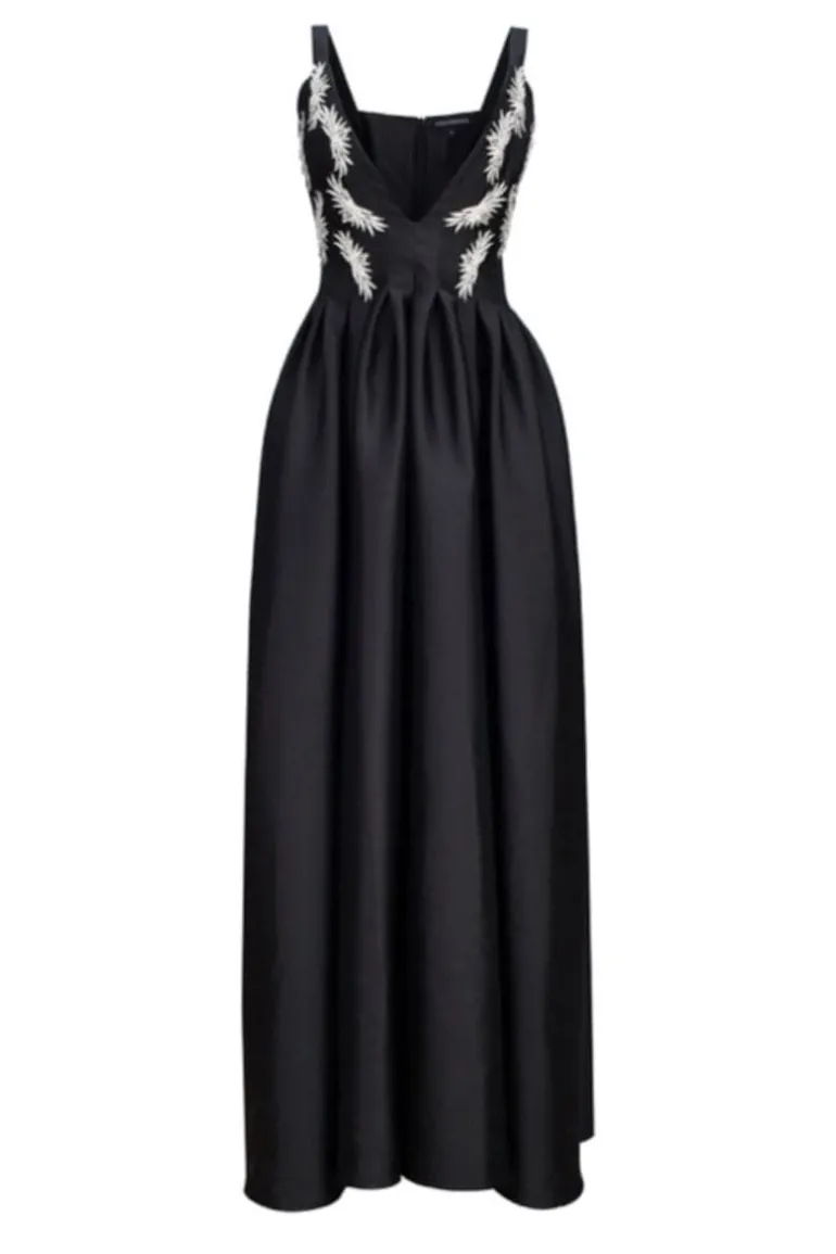 Dresses<CULT MIA HAND EMBROIDERED CRYSTAL TAFFETA MAXI DRESS Black