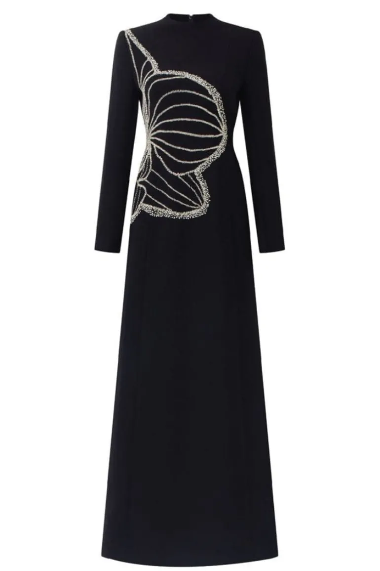 Dresses<CULT MIA HIGH NECK ORCHID EMBELLISHED GOWN Black