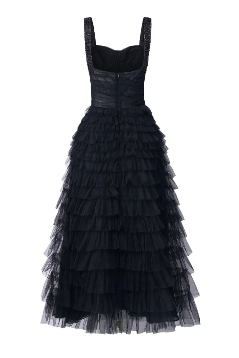 Dresses<CULT MIA LAURENT TULLE LAYERED MAXI DRESS Black