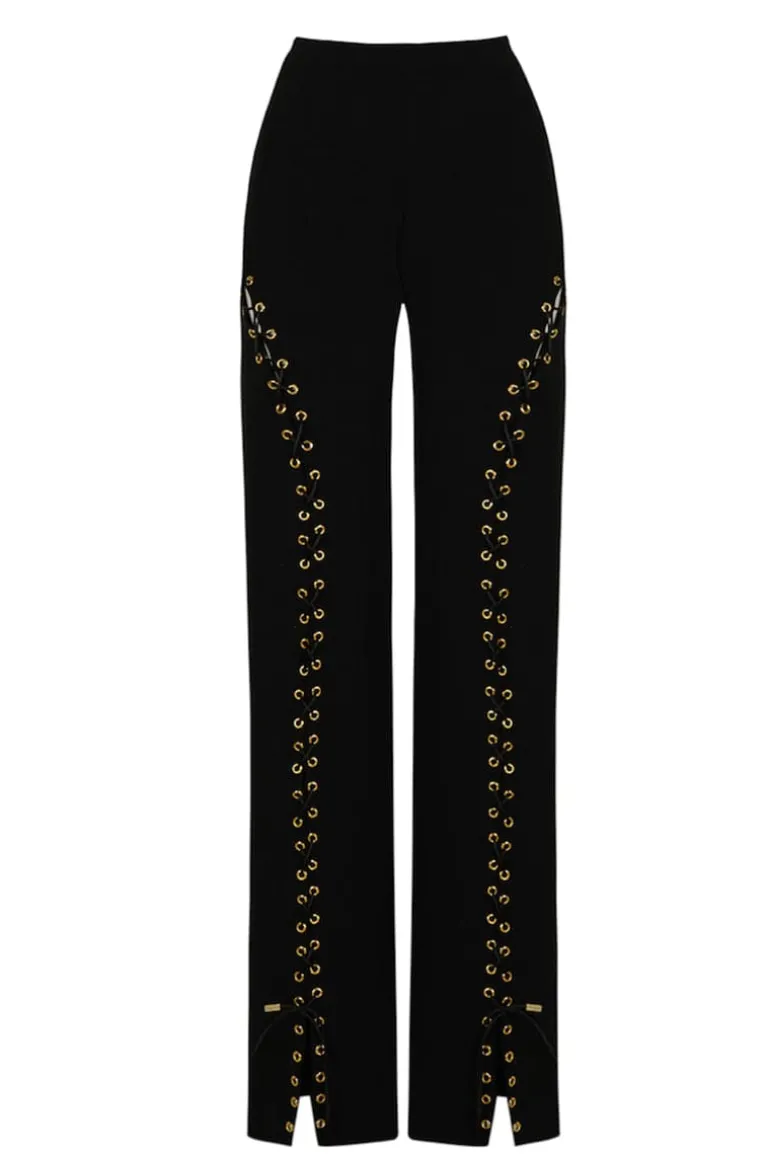 Pants<CULT MIA LONG EYELETS PANTS Black