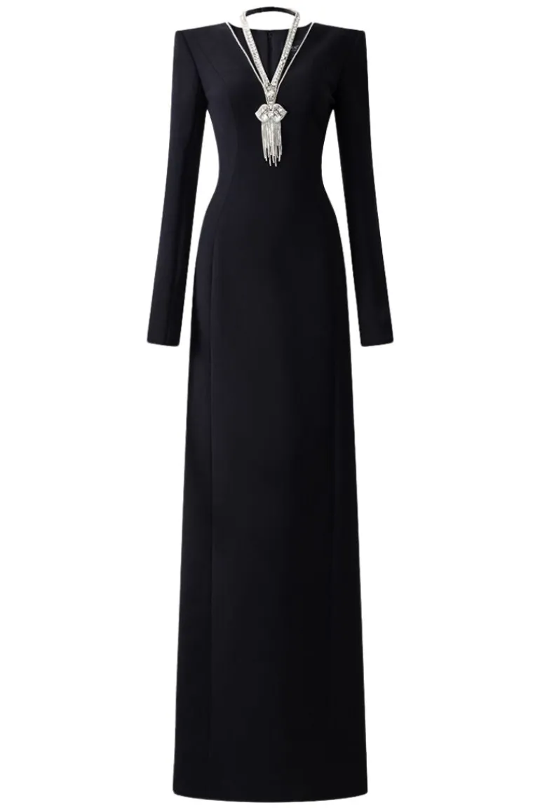 Dresses | Gowns<CULT MIA LONG SLEEVE BACK SLIT GOWN Black