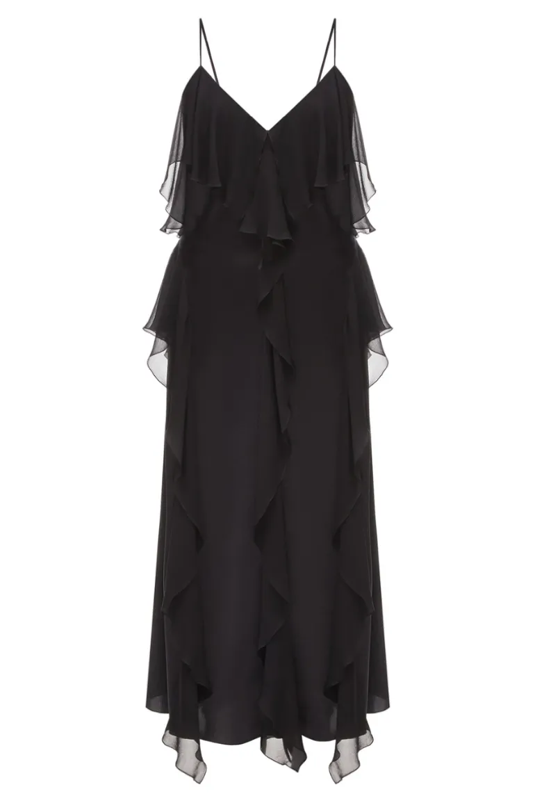 Dresses | Midi Dresses<CULT MIA MIDI DRESS WITH SHIFFON RUFFLE DETAILS Black