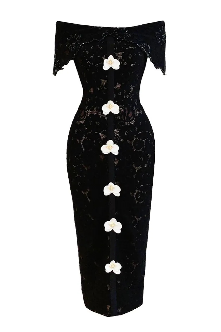 Dresses | Midi Dresses<CULT MIA OFF-SHOULDER LACE MIDI DRESS Black
