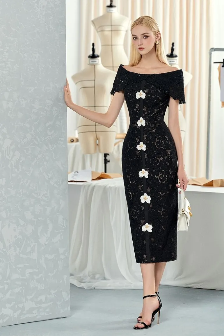 Dresses | Midi Dresses<CULT MIA OFF-SHOULDER LACE MIDI DRESS Black