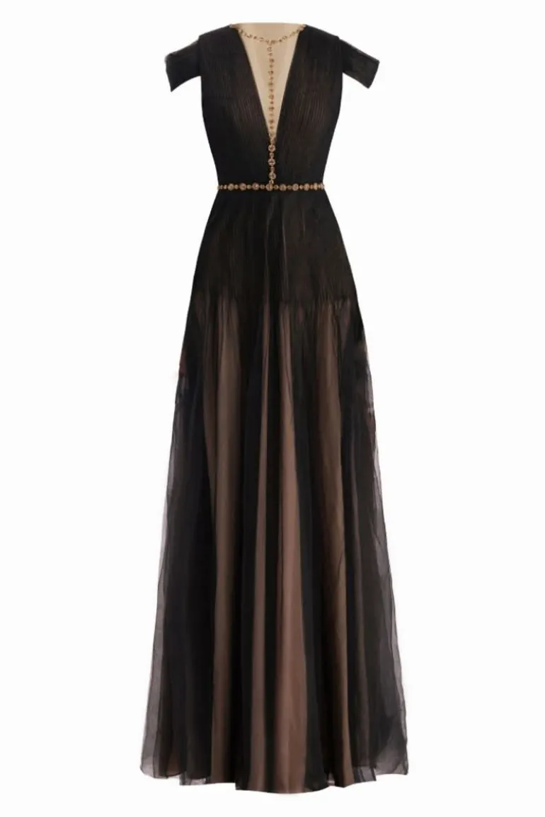 Dresses | Gowns<CULT MIA PLEATED PUFFY SLEEVED MESH MAXI DRESS Black