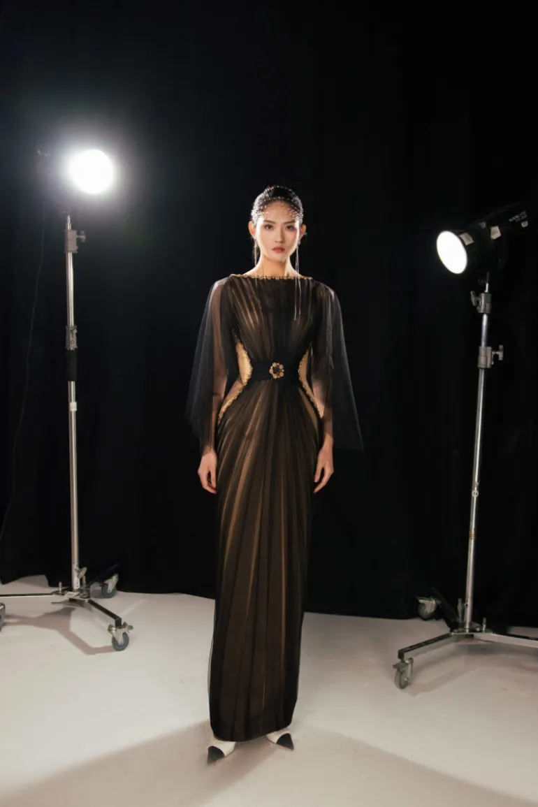 Dresses | Gowns<CULT MIA PLEATED WAIST MESH MAXI DRESS Black
