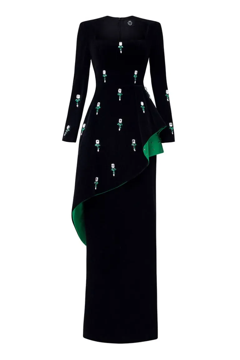 Dresses | Gowns<CULT MIA QUEEN ANNE NECKLINE AND DRAPED WAIST VELVET GOWN Black