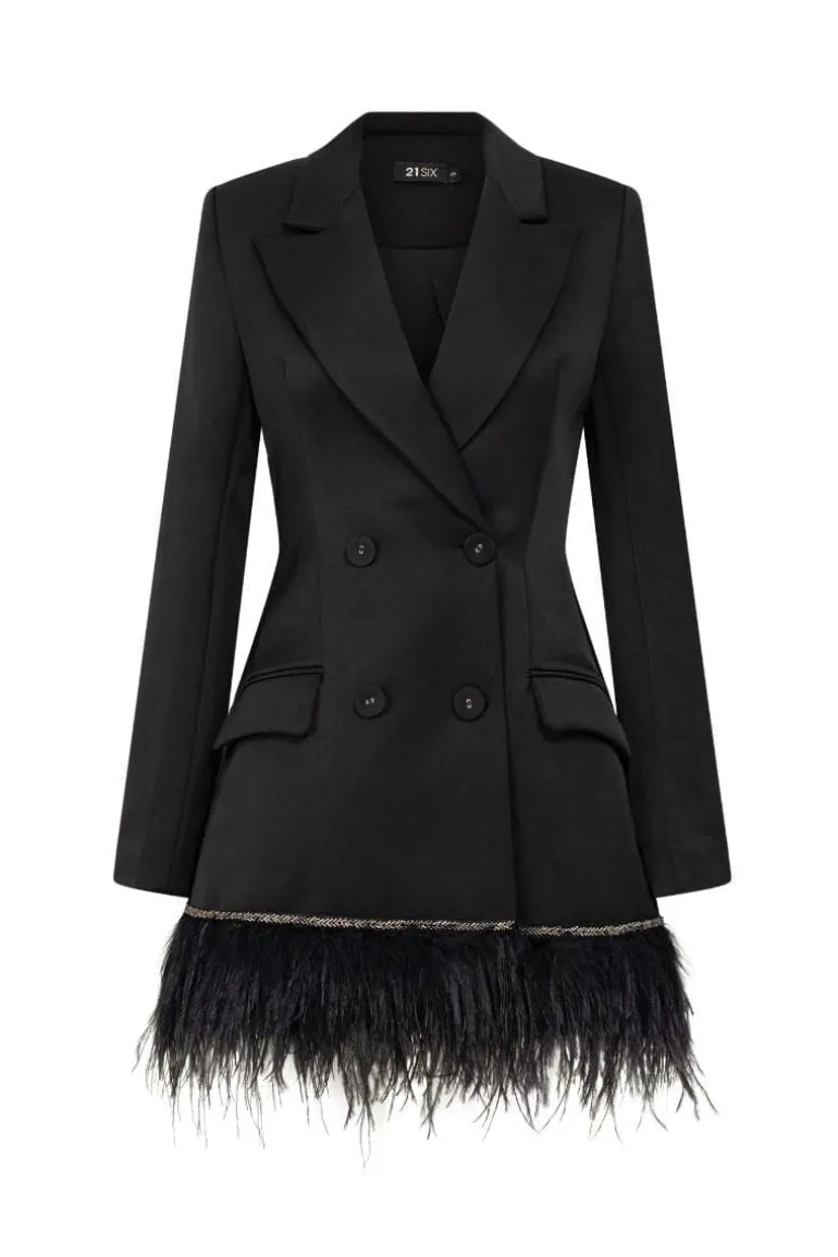 Dresses | Mini Dresses<CULT MIA ROSA TAFFETA FEATHER BLAZER DRESS Black