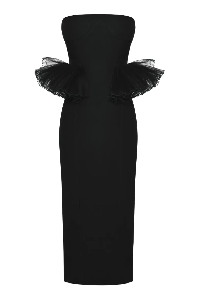 Dresses | Midi Dresses<CULT MIA RUFFLE WAIST CORSET MIDI DRESS Black