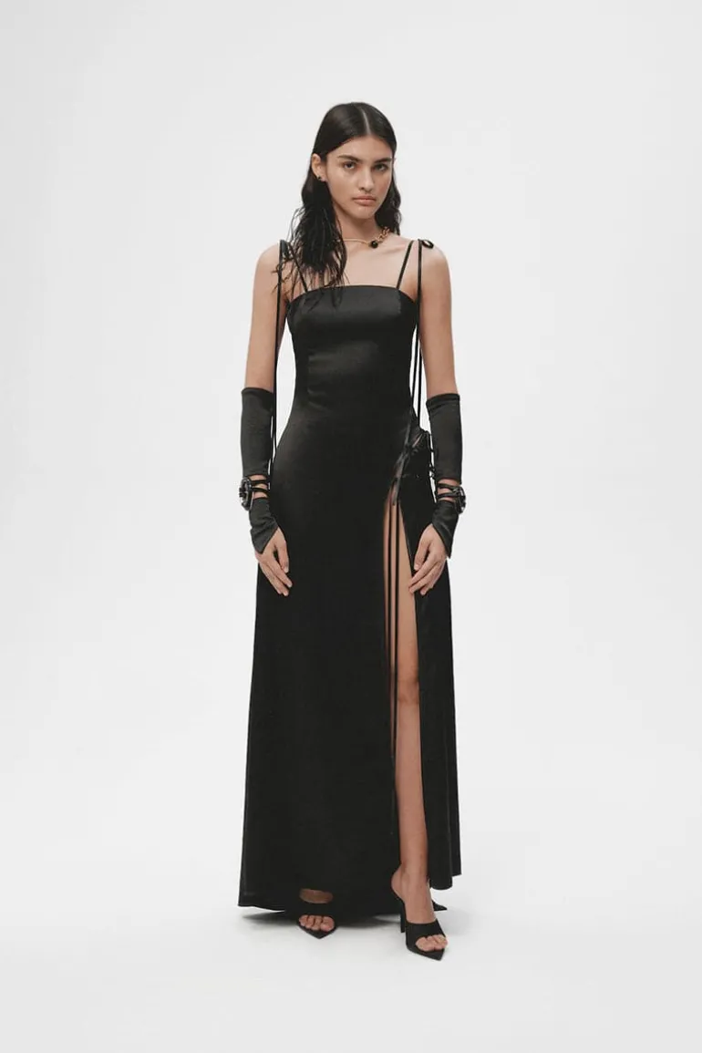 Dresses<CULT MIA SATIN LONG DRESS Black