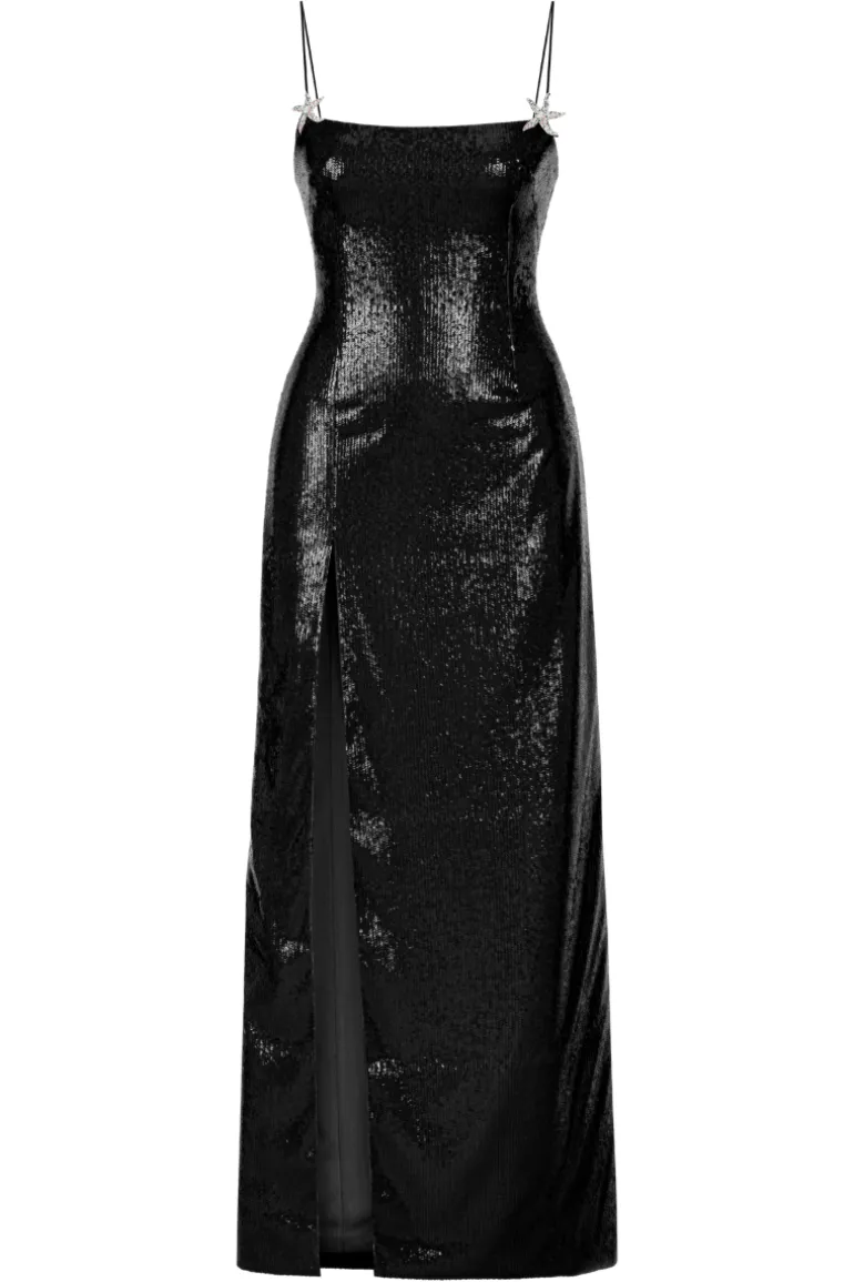 Dresses<CULT MIA SEQUINED SLIT MAXI DRESS Black