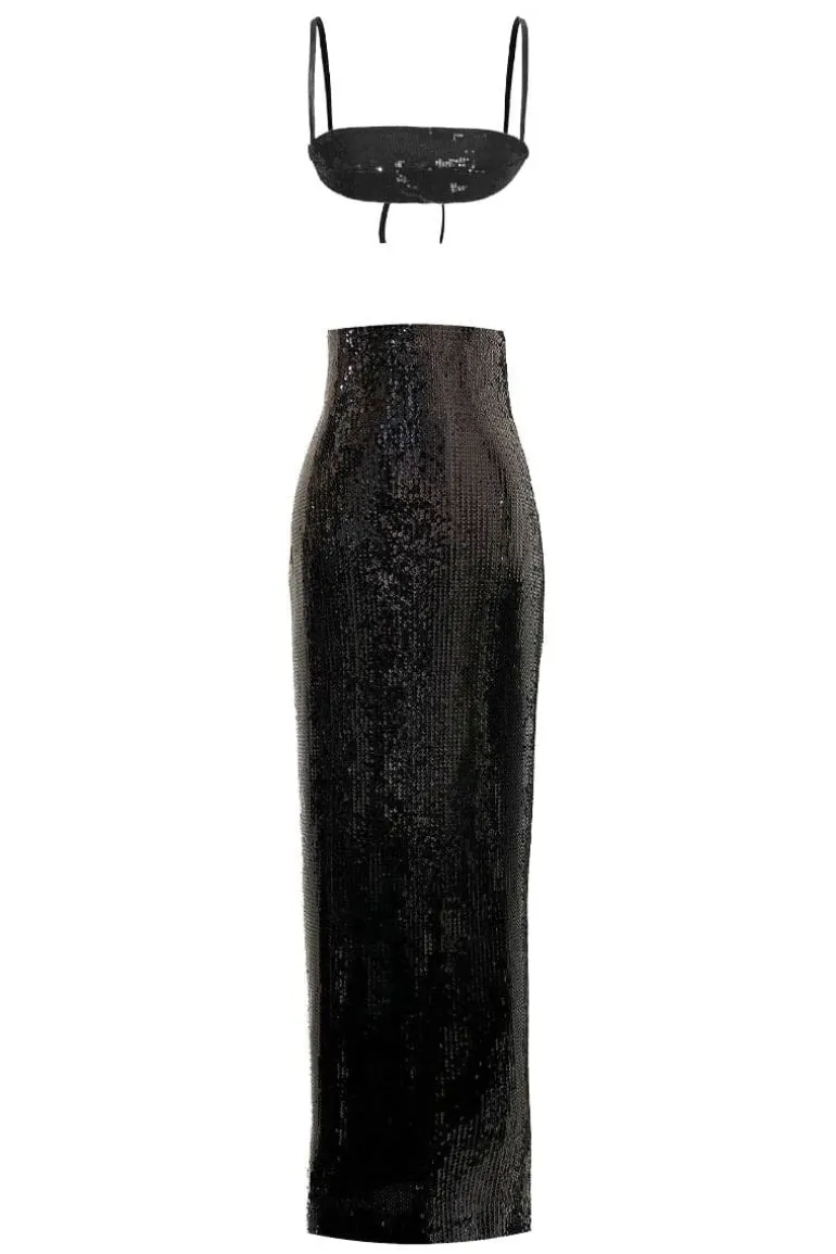 Outfit Sets<CULT MIA SEQUINS TOP AND SKIRT SET Black