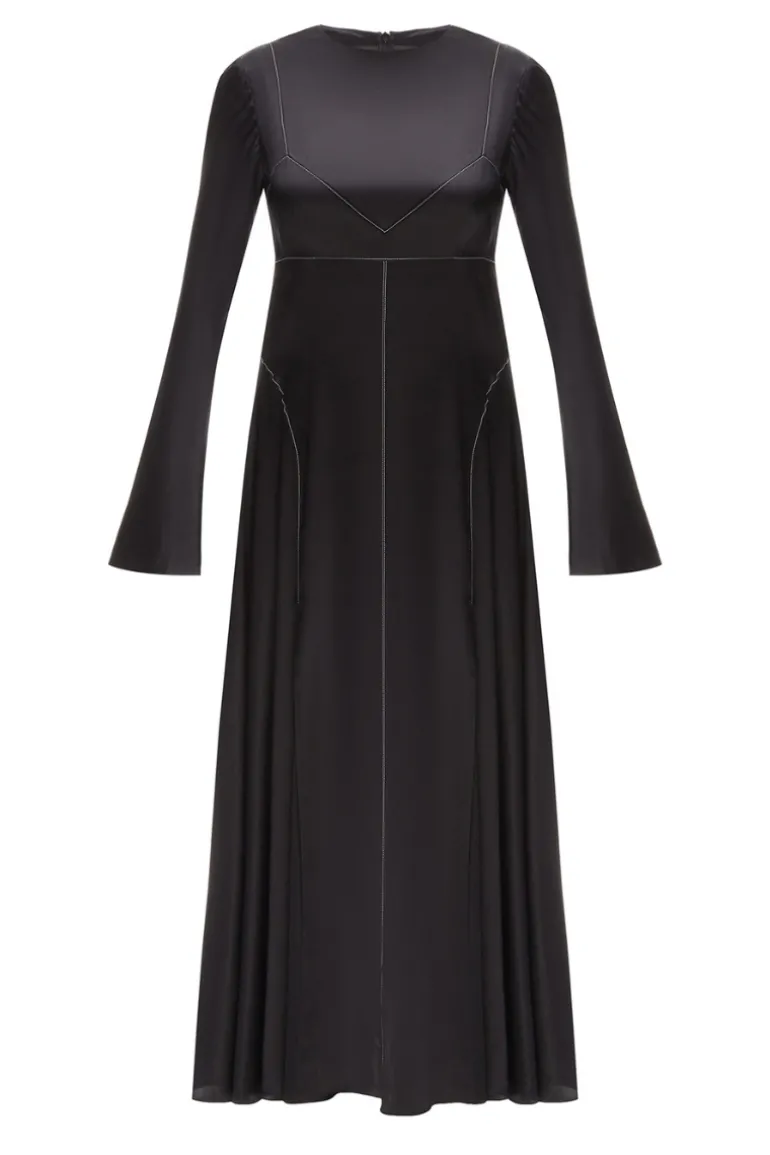 Dresses | Midi Dresses<CULT MIA SILK MIDI DRESS WITH WHITE STITCH DETAIL Black