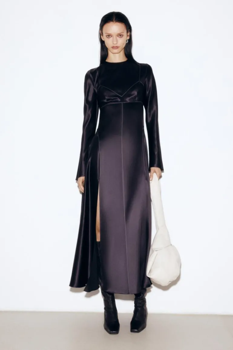Dresses | Midi Dresses<CULT MIA SILK MIDI DRESS WITH WHITE STITCH DETAIL Black