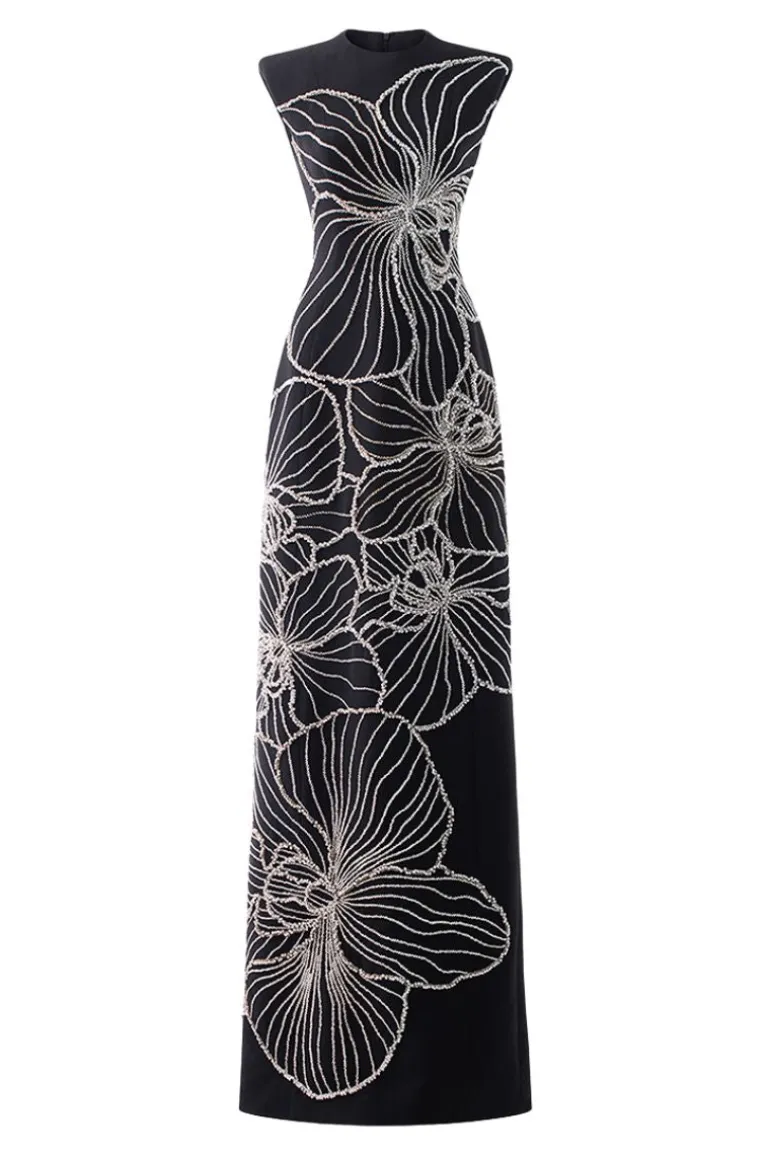 Dresses | Gowns<CULT MIA SLEEVELESS CRYSTAL ORCHID PATTERN GOWN Black