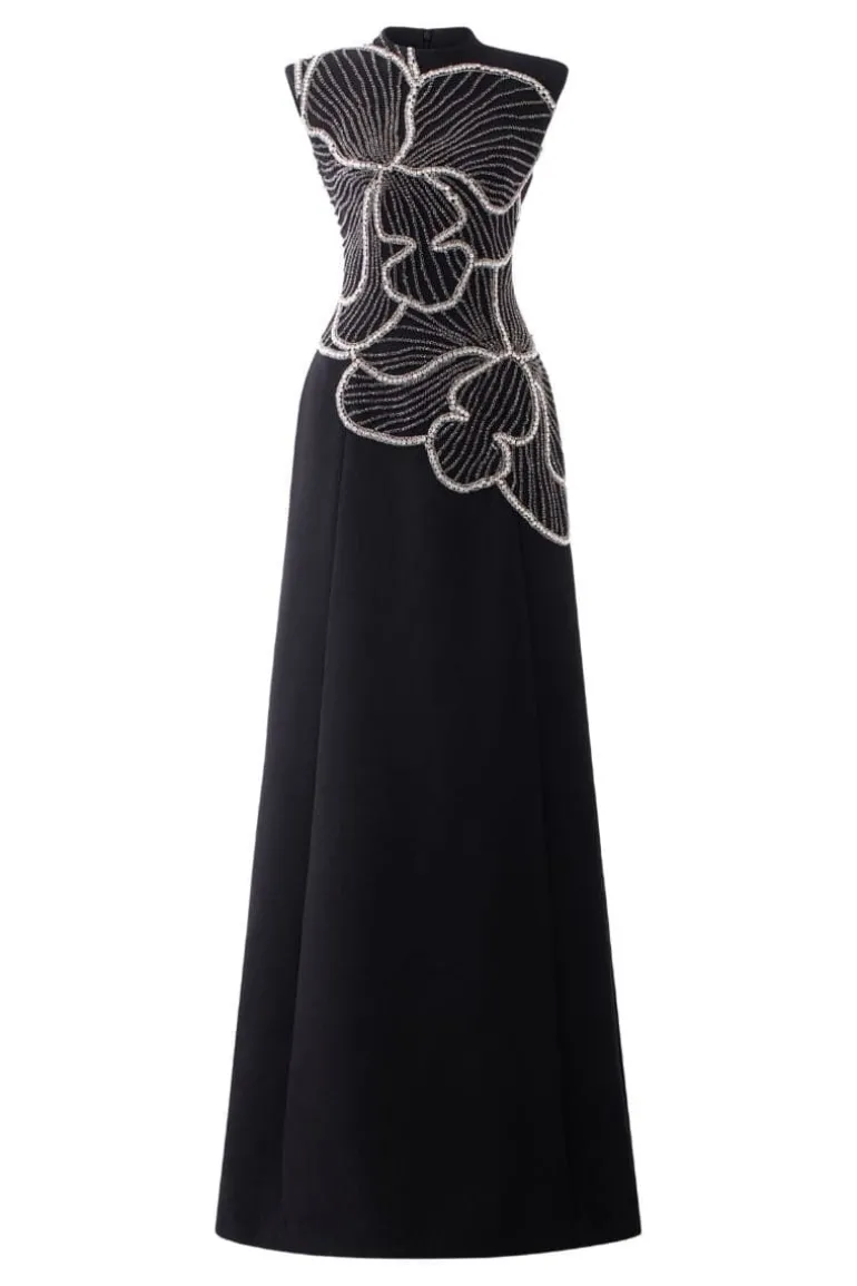 Dresses<CULT MIA SLEEVELESS ORCHID PATTERNED DRESS Black