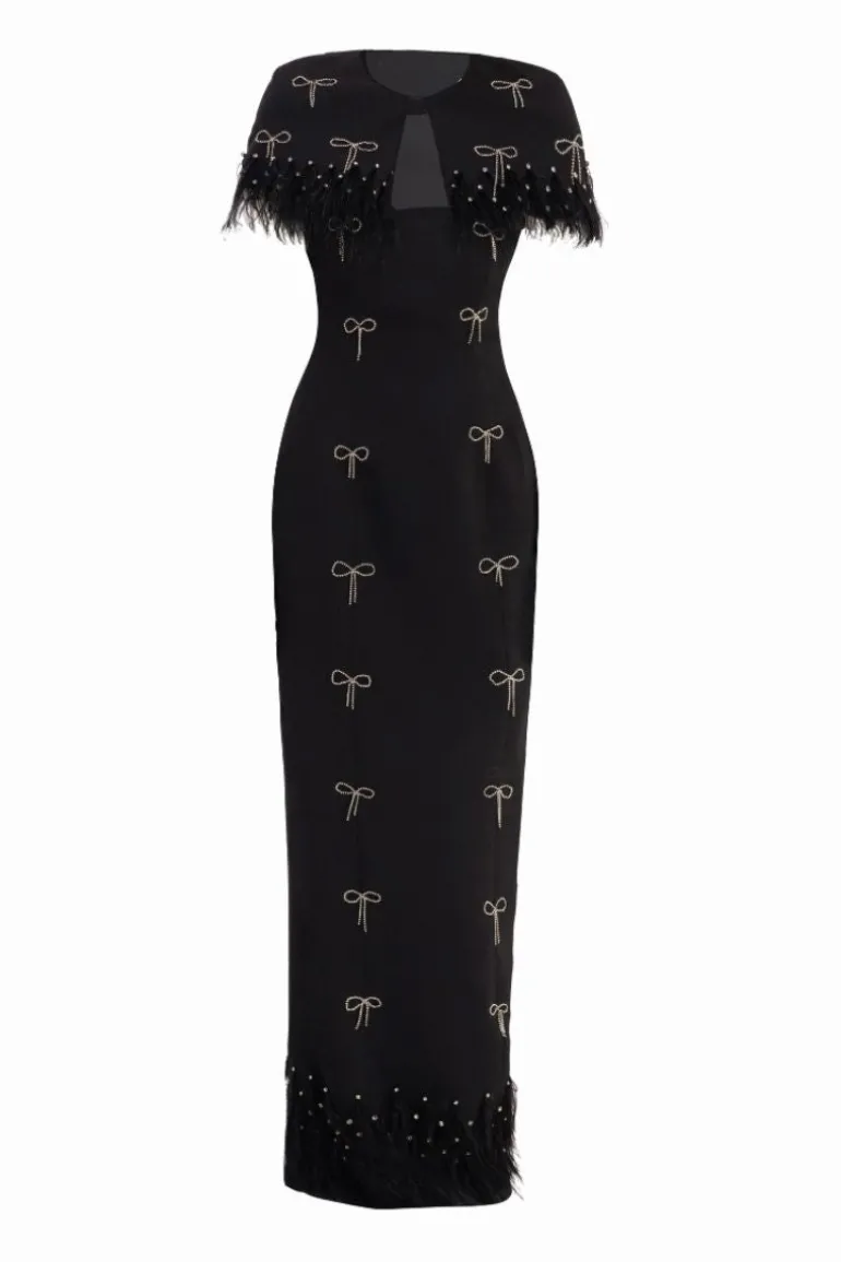 Dresses | Gowns<CULT MIA SPARKLY MAXI DRESS WITH FEATHERS Black