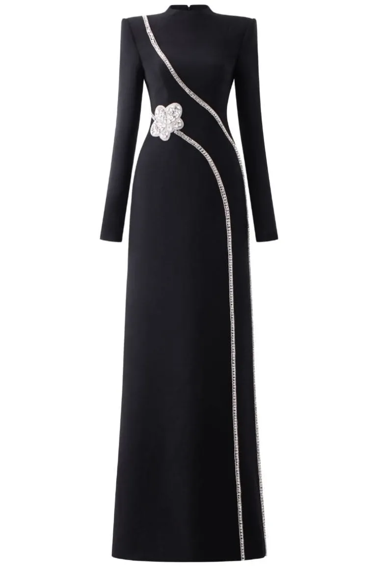 Dresses<CULT MIA STONE EMBELLISHED PADDED SHOULDER DRESS Black