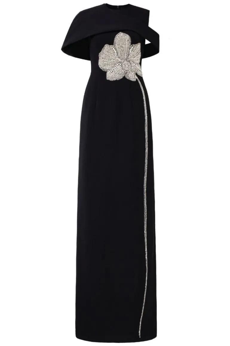 Dresses | Gowns<CULT MIA STONE ORCHID ASYMMETRIC SHOULDER GOWN AND CAPE Black