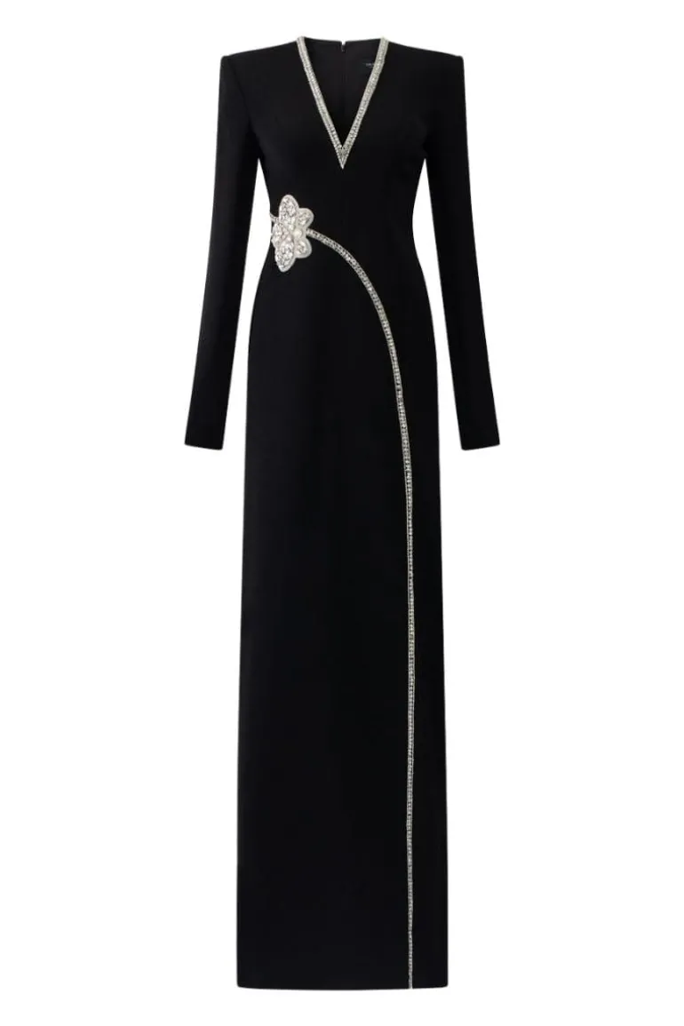 Dresses<CULT MIA STONE ORCHID EMBELLISHED V-NECK DRESS Black
