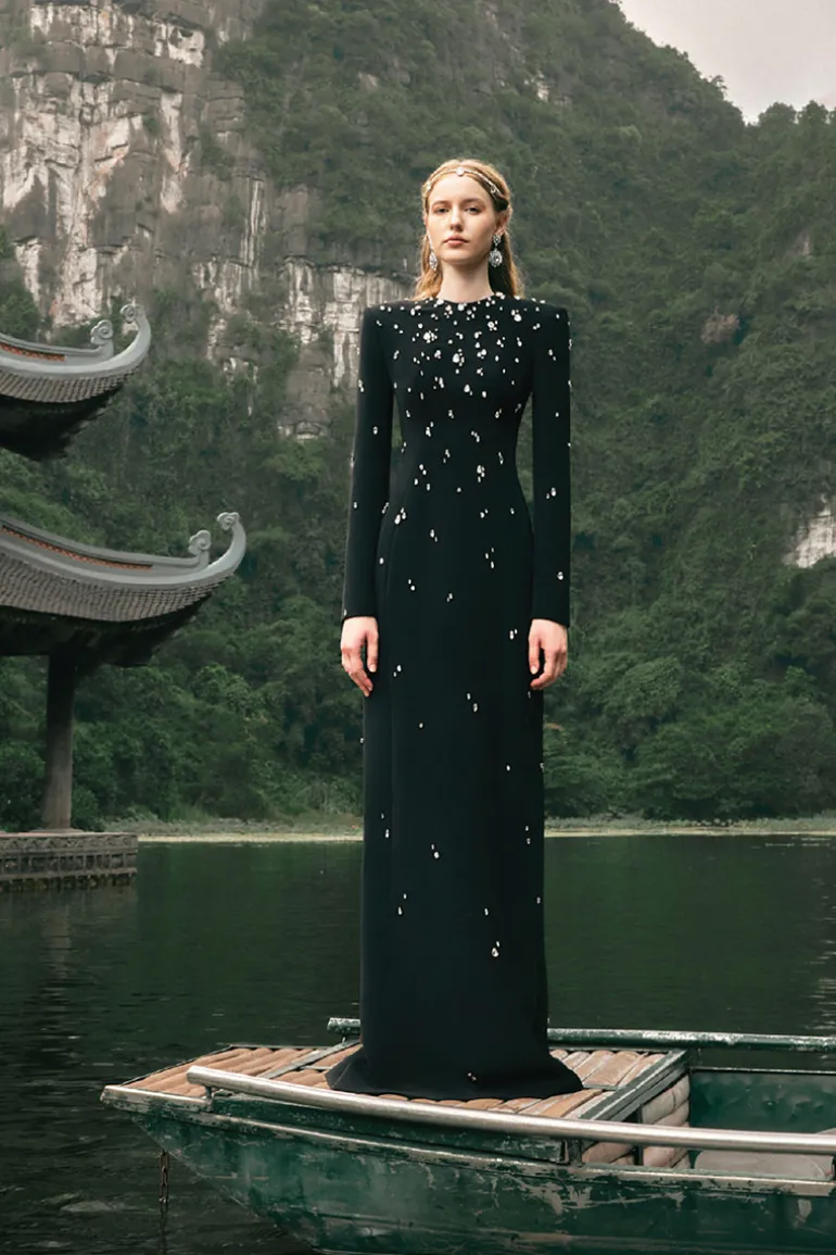 Dresses | Gowns<CULT MIA STONE-EMBELLISHED LONG SLEEVE GOWN Black