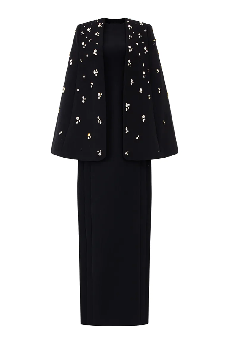 Dresses | Gowns<CULT MIA STRAIGHT ACROSS WITH CRYSTAL EMBELLISHMENTS GOWN Black