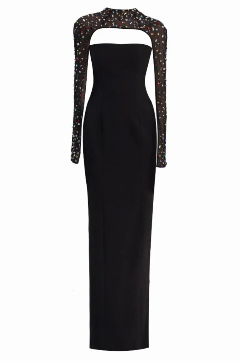 Dresses | Gowns<CULT MIA STRAIGHT MAXI DRESS WITH STONES EMBELLISHMENTS Black