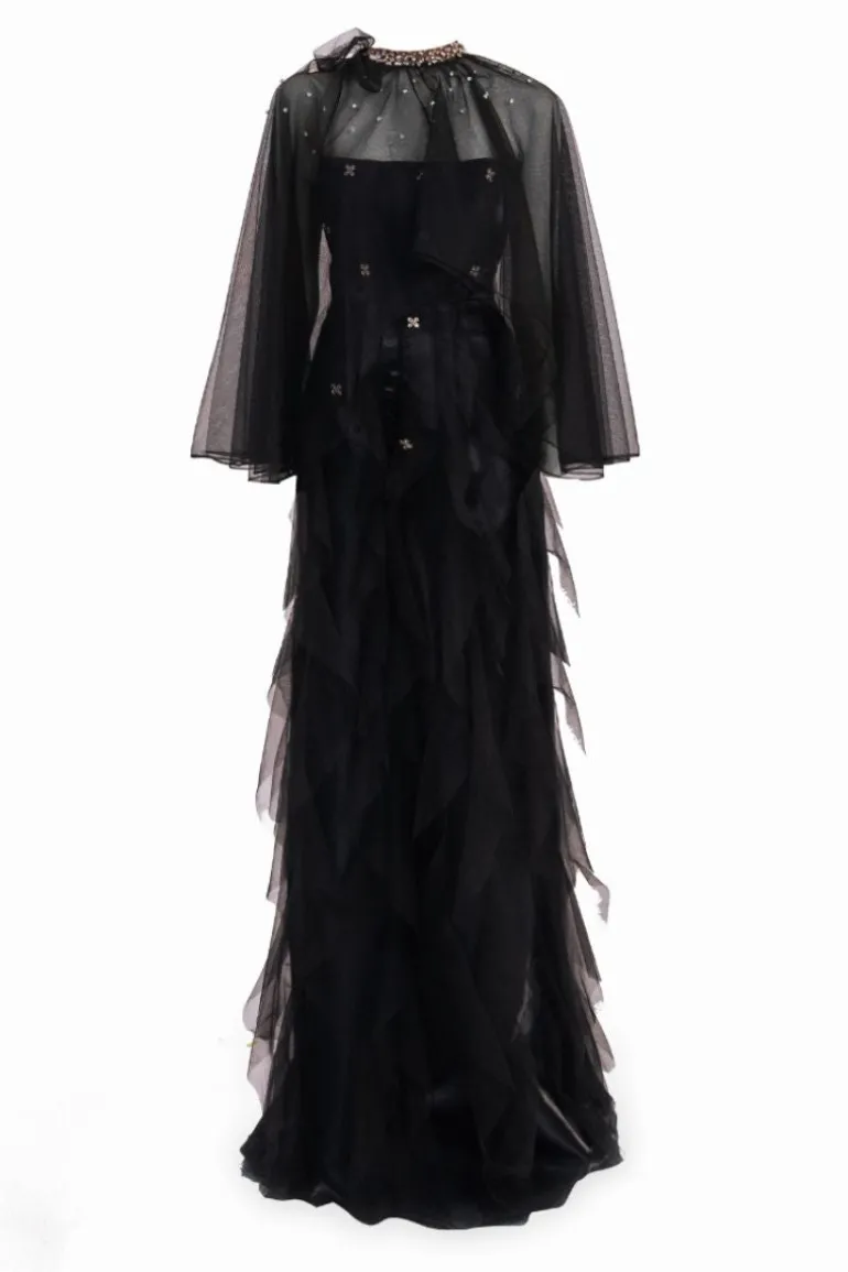 Dresses | Gowns<CULT MIA TAFETTA MAXI DRESS WITH SHOULDER CAPE Black