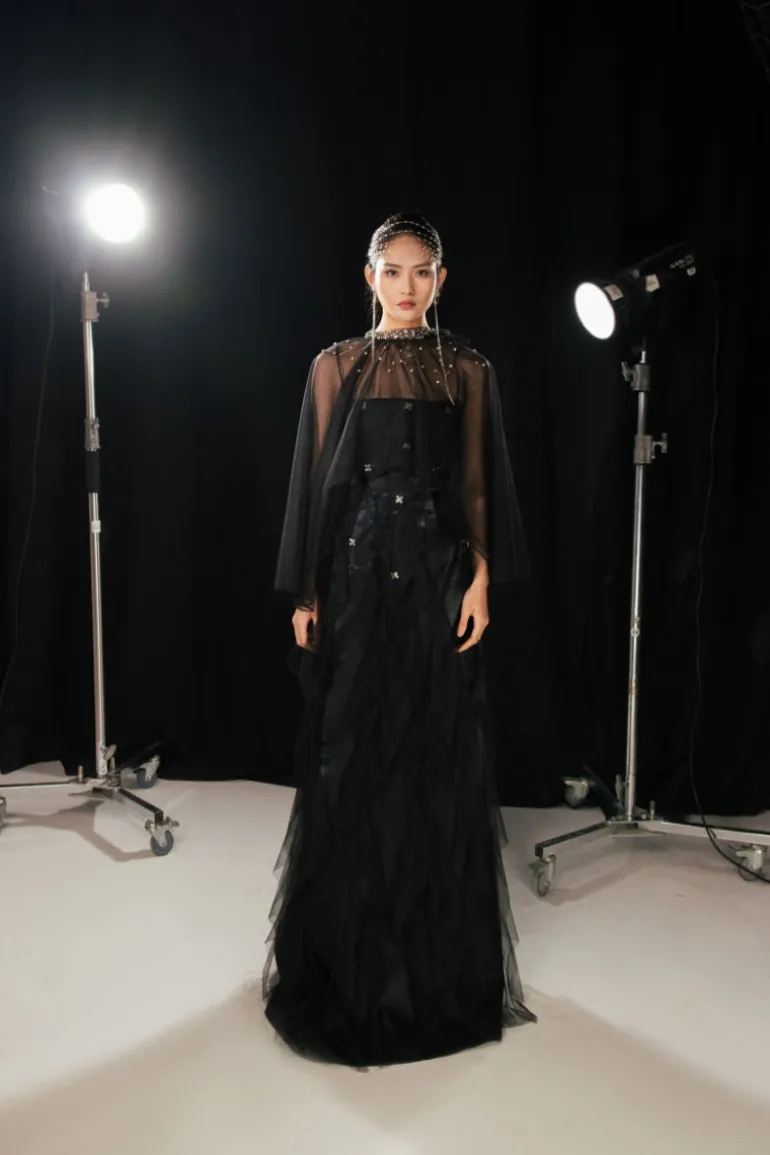 Dresses | Gowns<CULT MIA TAFETTA MAXI DRESS WITH SHOULDER CAPE Black