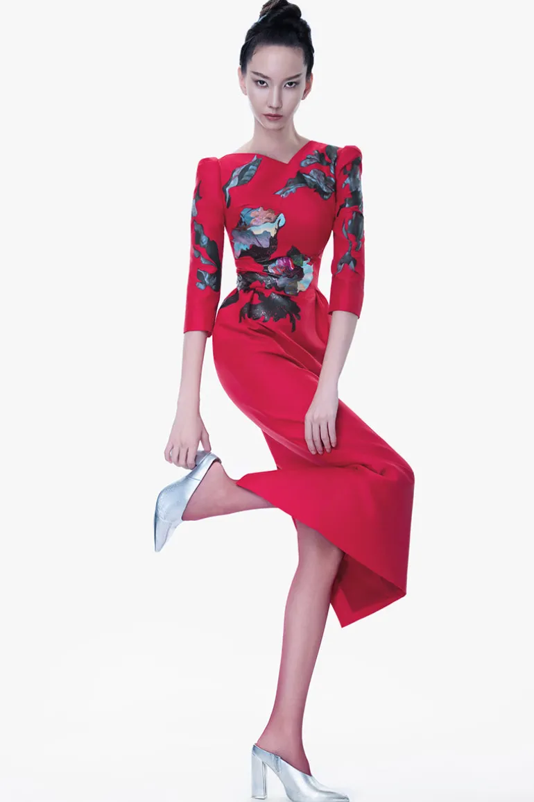 Dresses | Midi Dresses<CULT MIA BLOSSOM HORIZON MIDI DRESS Crimson Red