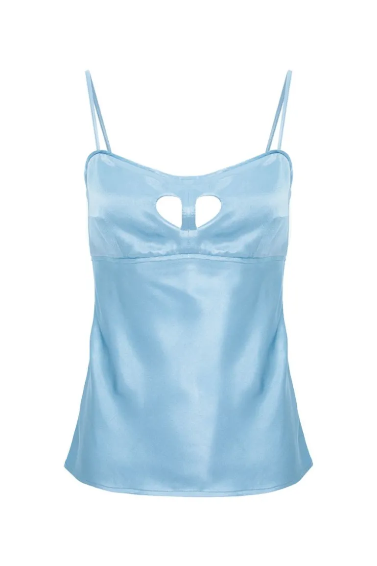 Tops<CULT MIA BLUE CUT-OUT HEART TOP Blue Ciel