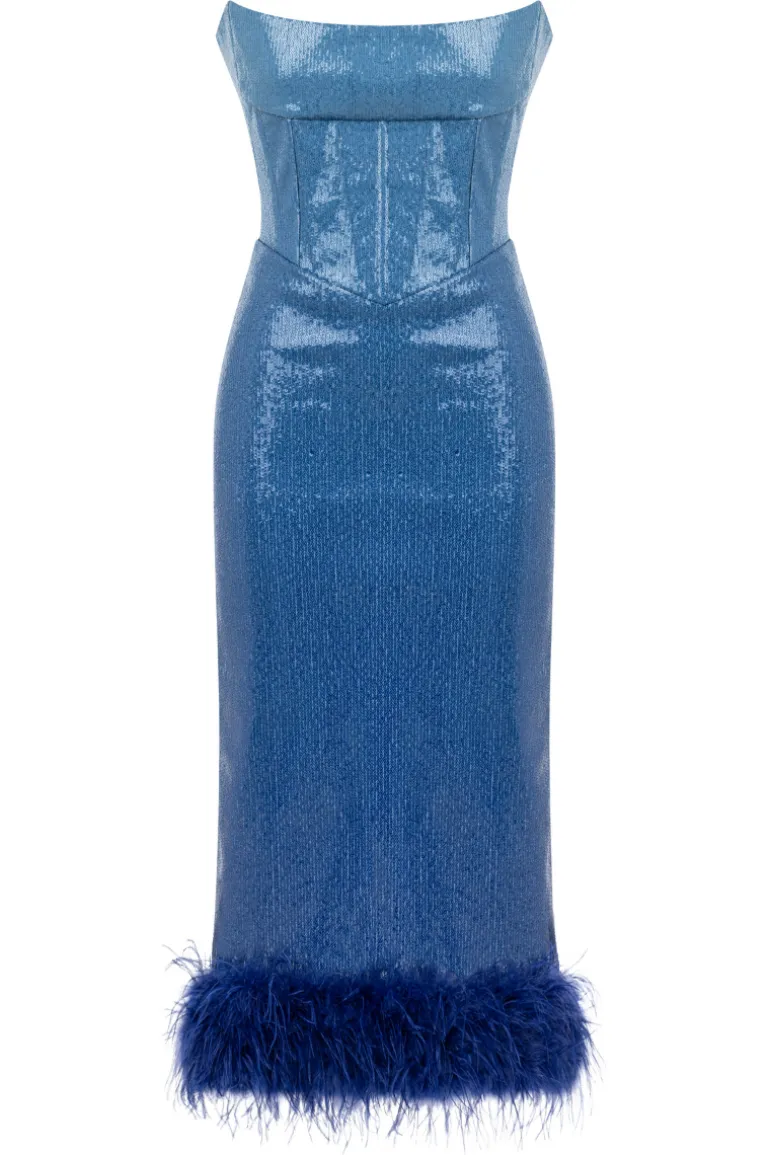 Dresses | Midi Dresses<CULT MIA BLUE GRATIENT SEQUINED MIDI CORSET DRESS Blue gradient