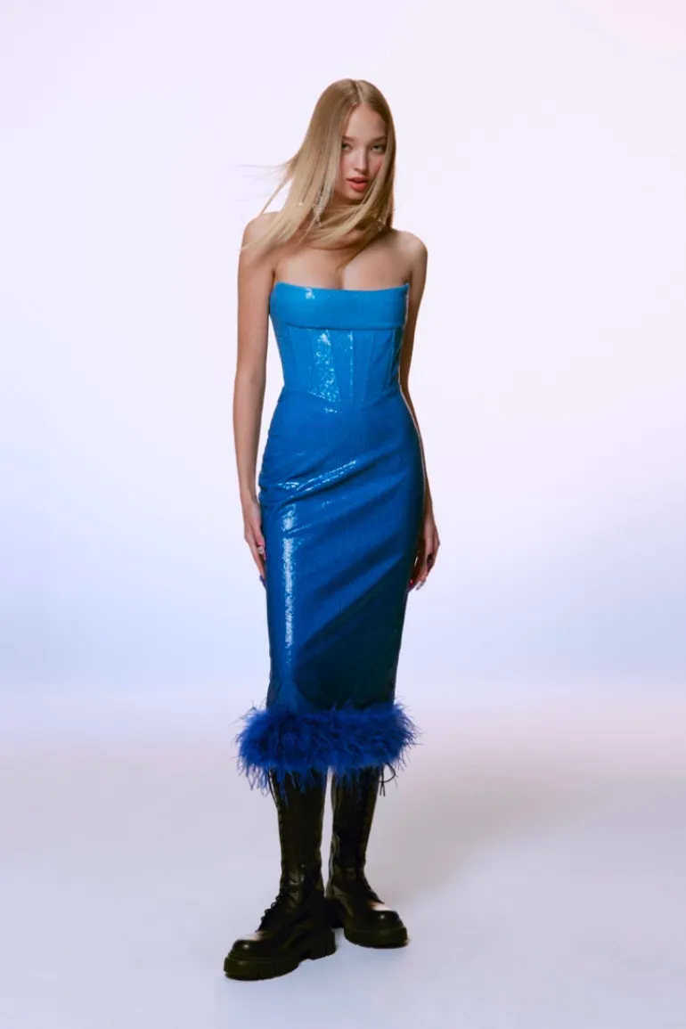 Dresses | Midi Dresses<CULT MIA BLUE GRATIENT SEQUINED MIDI CORSET DRESS Blue gradient