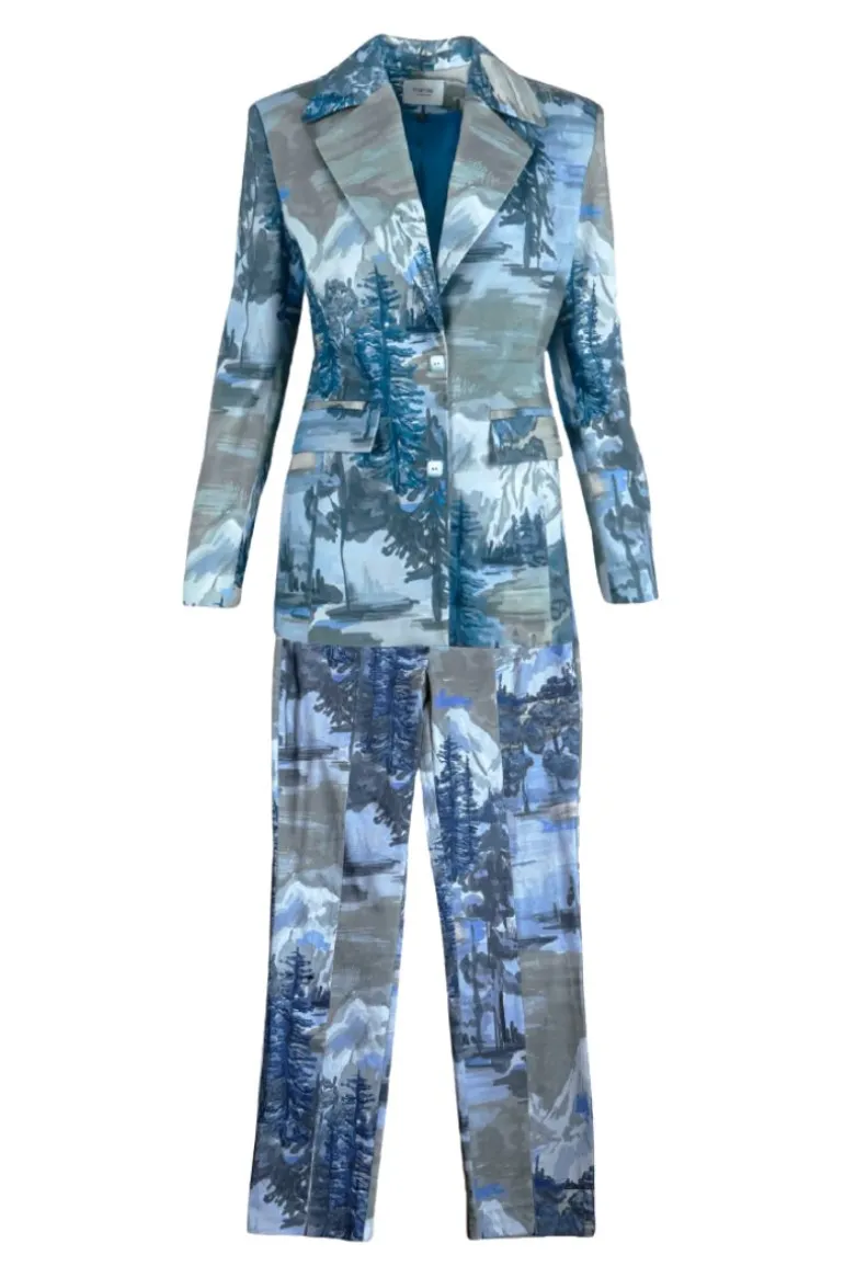 Outfit Sets<CULT MIA BLUE LANDSCAPE SUIT SET Shades of Blue and Gray