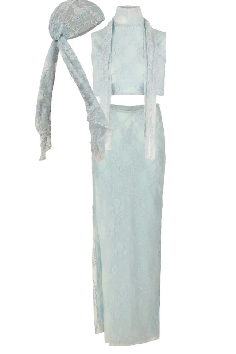 Outfit Sets<CULT MIA BLUE LOREN TOP AND SKIRT SET WITH VITA HEADSCARF Sky Blue