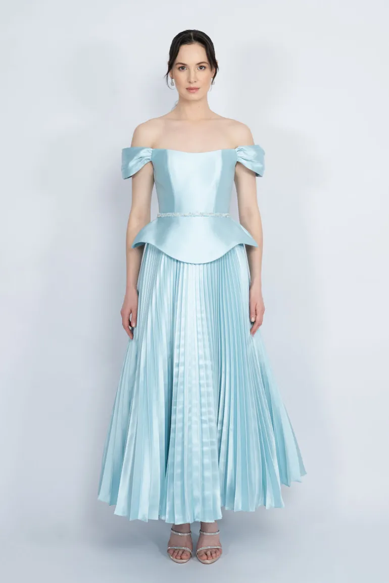 Dresses<CULT MIA PEPLUM WAIST PLEATED SKIRT MAXI DRESS Blue