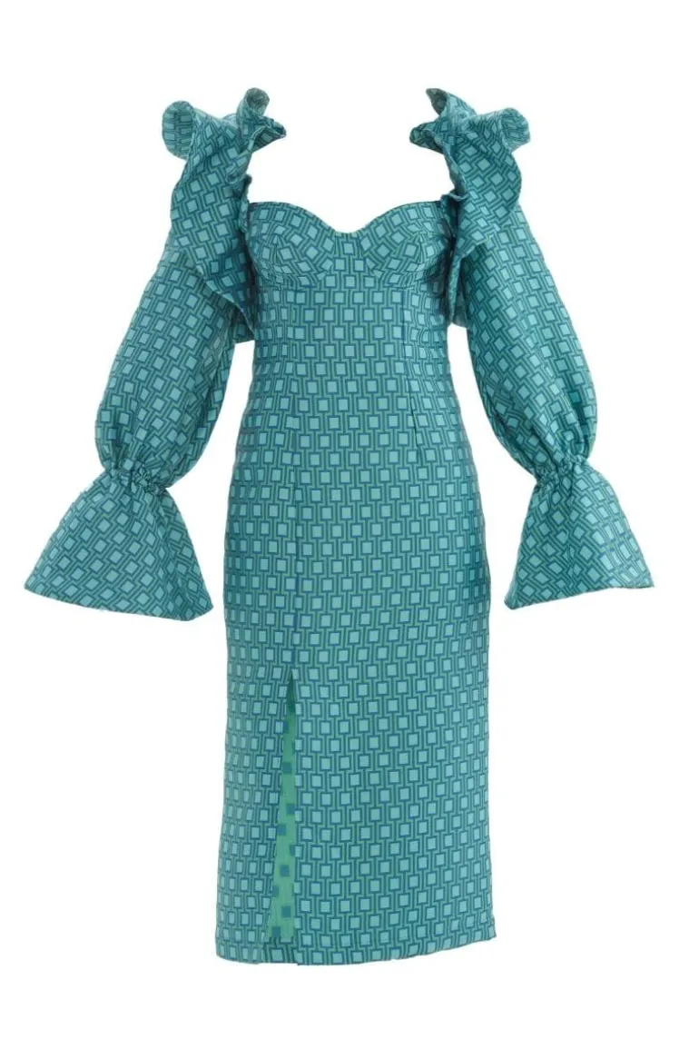 Dresses | Midi Dresses<CULT MIA BLUE SUNNY RUFFLE CORSET MIDI DRESS Green/Blue