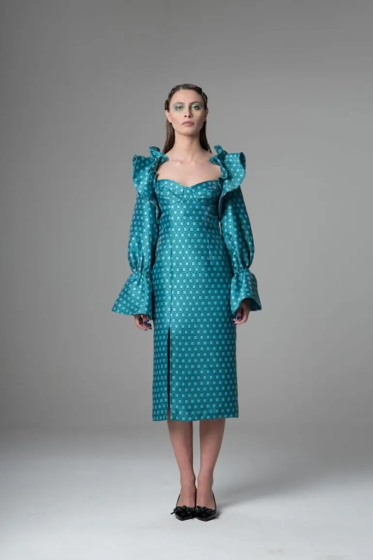 Dresses | Midi Dresses<CULT MIA BLUE SUNNY RUFFLE CORSET MIDI DRESS Green/Blue