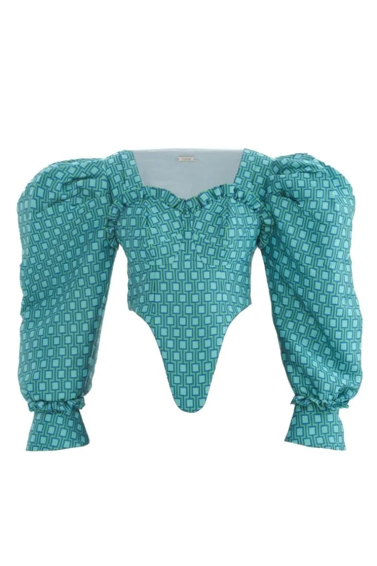 Tops<CULT MIA BLUE SWAN CROSET BLOUSE Green/Blue