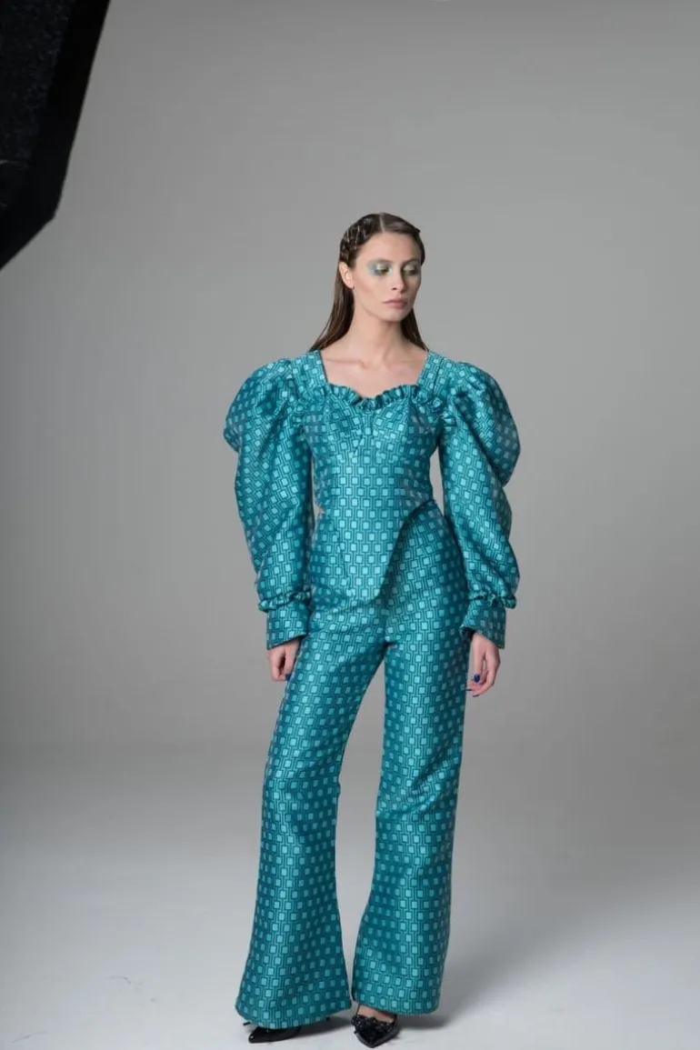 Tops<CULT MIA BLUE SWAN CROSET BLOUSE Green/Blue