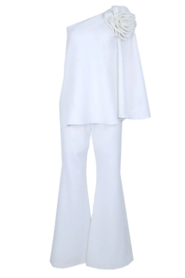 Outfit Sets<CULT MIA BOTANICAL ELEGANCE ONE-SHOULDER FLORAL TOP AND PANTS SET Off White