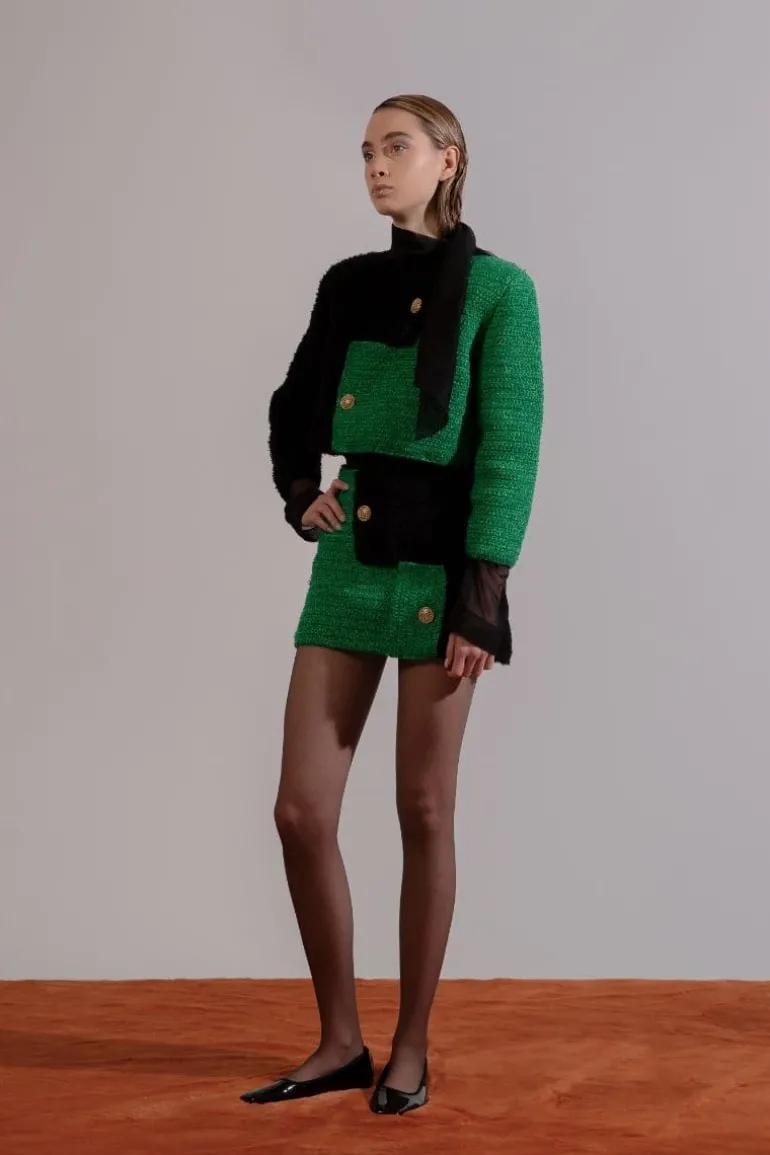 Skirts<CULT MIA BRIJY GREEN COLOR BLOCK MINI SKIRT Black/Green