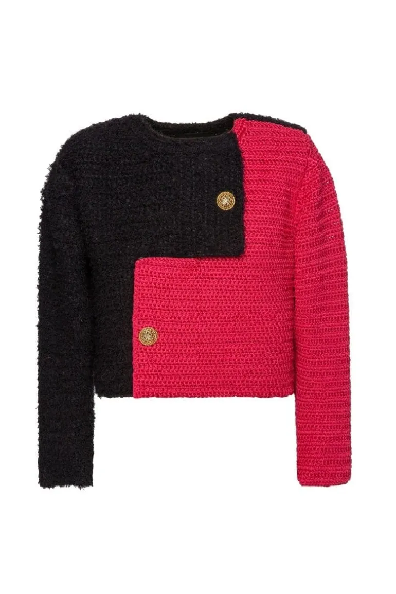 Jackets<CULT MIA BRIJY PINK COLOR BLOCK JACKET Black/Pink