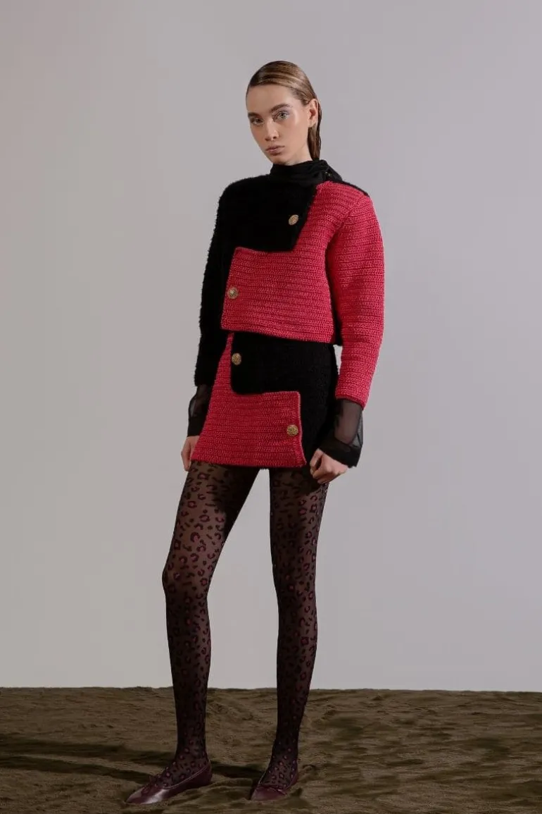 Jackets<CULT MIA BRIJY PINK COLOR BLOCK JACKET Black/Pink