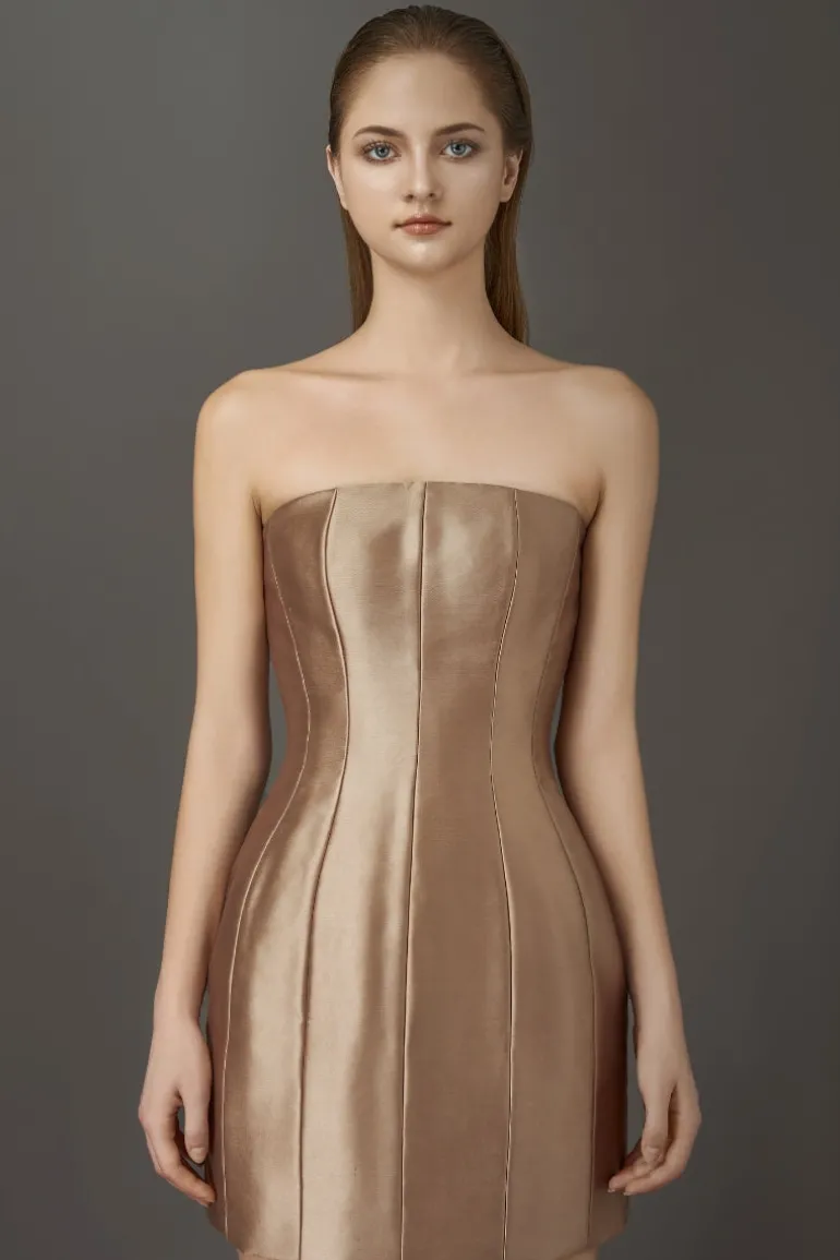 Dresses | Mini Dresses<CULT MIA BRONZE ELEGANT TAFTA MINI DRESS Brown