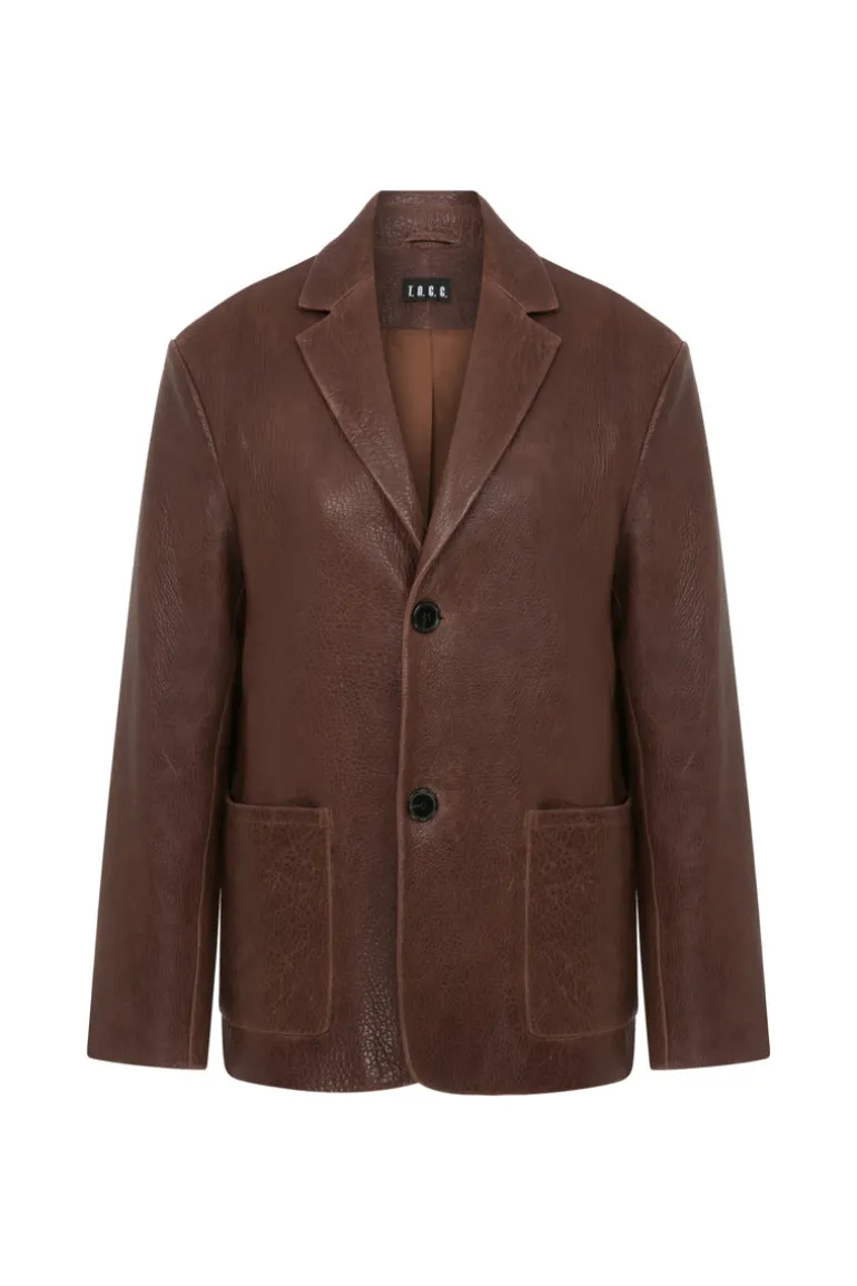 Jackets<CULT MIA LEATHER MID-OVERSIZED JACKET Brown