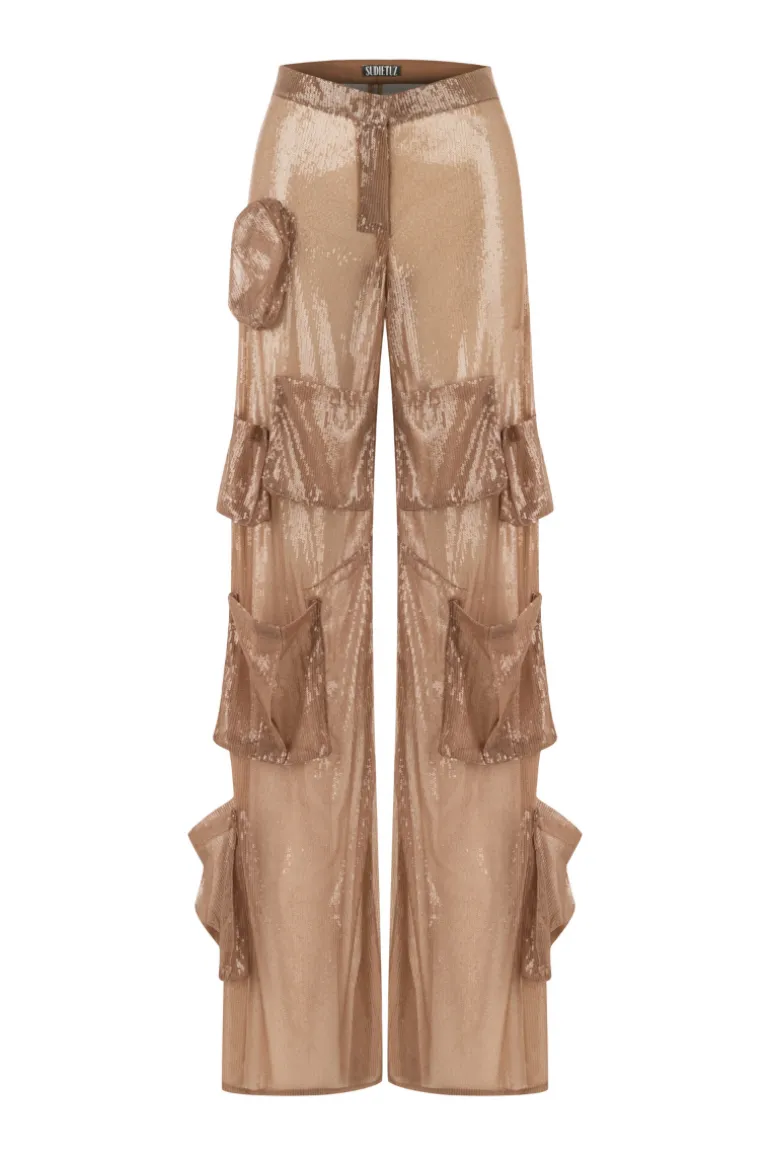Pants<CULT MIA SEQUIN CARGO PANTS Brown