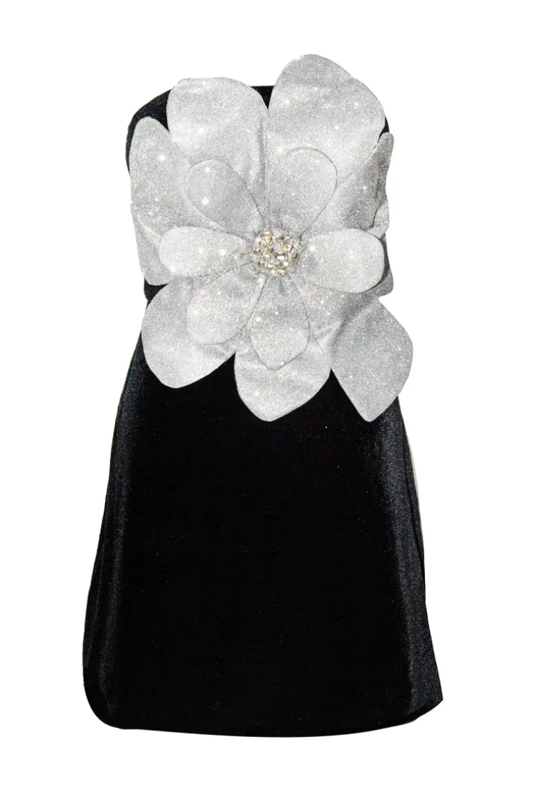 Dresses | Mini Dresses<CULT MIA CALLA STRAPLESS ROSETTE MINI IN Black/Silver
