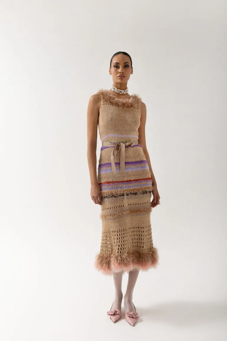 Dresses | Midi Dresses<CULT MIA CAMILA MULTICOLOR HANDMADE KNIT DRESS Brown