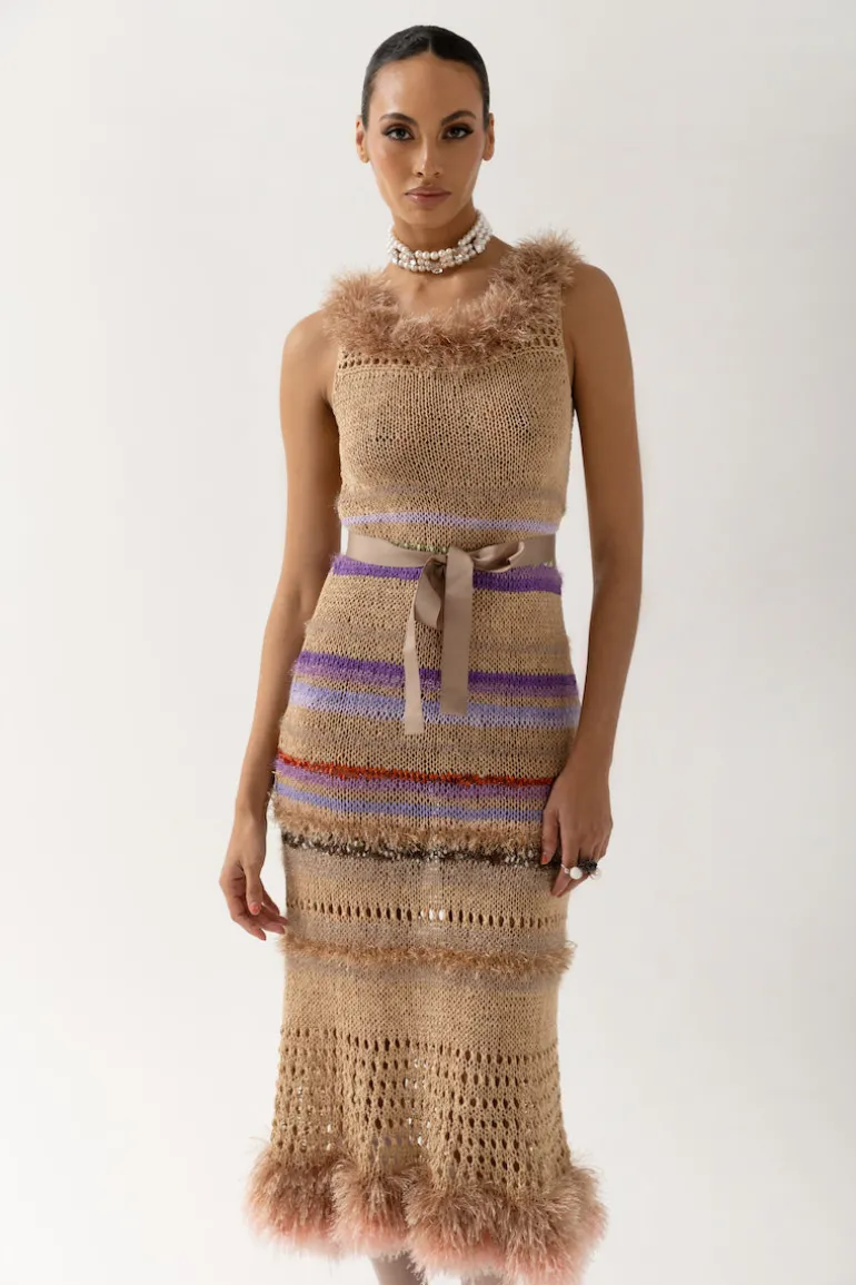Dresses | Midi Dresses<CULT MIA CAMILA MULTICOLOR HANDMADE KNIT DRESS Brown